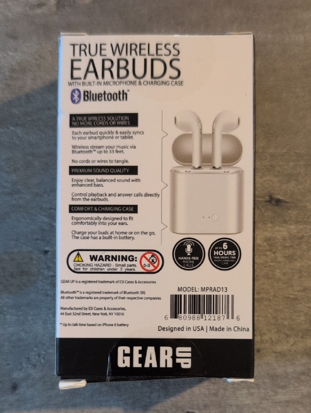 True Wireless Bluetooth Earbuds in White - Built-In Microphone - Picture 2 of 3